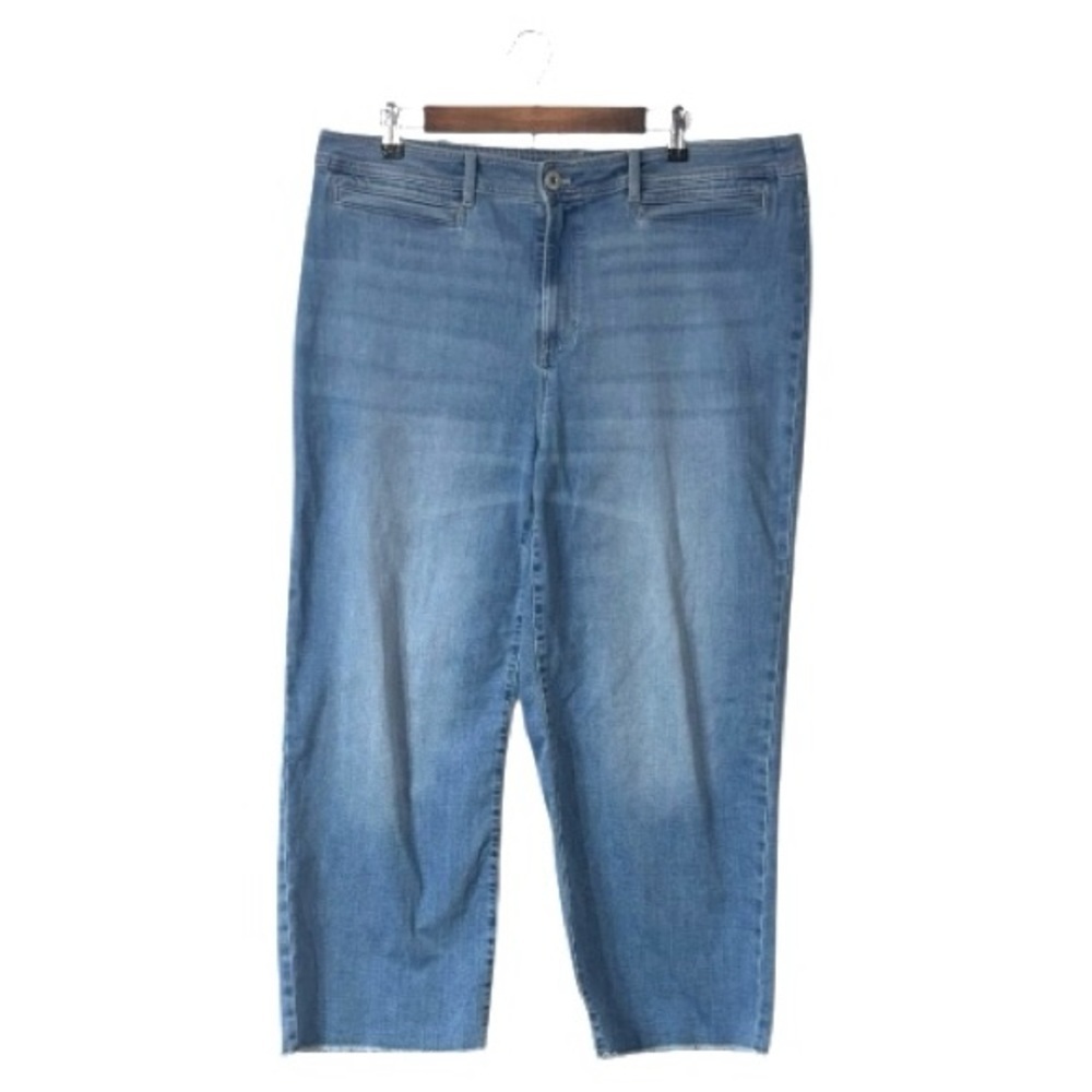 J. Jill High-Rise Wide Leg Ankle Jeans Raw Hem Blue Denim Classic Trendy Size 20